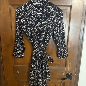 Black and White Patterned Wrap Dress